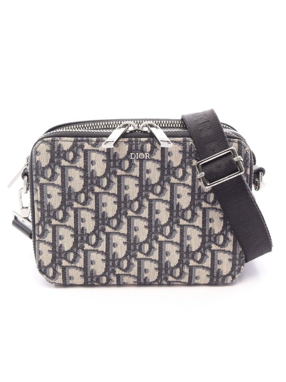 Dior Shoulder Bag Strap Zip Pouch Oblique Ivory Navy Black Canvas Leather